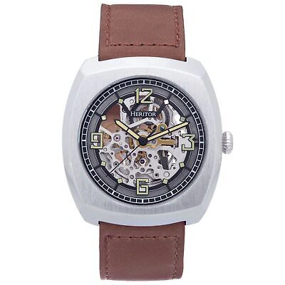 Pre-owned Heritor Automatic Gatling Skeletonized Leather-band Watch - Silver/light Brown