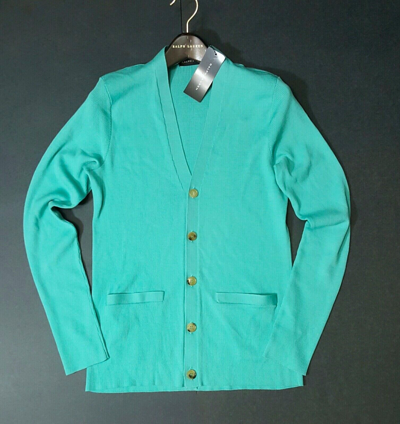 Pre-owned Ralph Lauren $695  Black Label 100% Merino Wool Ribbed Knit Men Sweater Cardigan In Blue