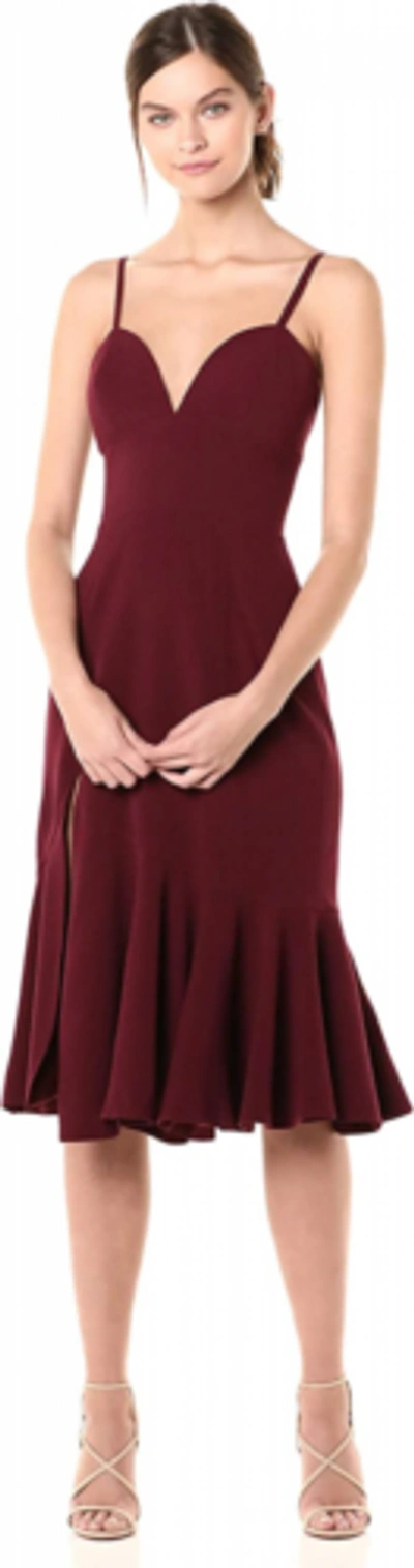 Pre-owned The Population Dress  Women's Marilyn Sleeveless Stretch Midi With Slit In Burgundy