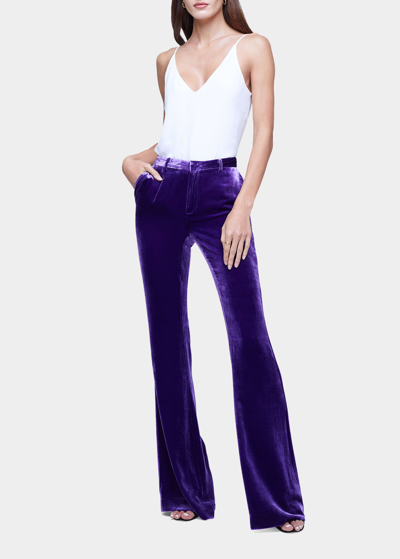 L Agence Lane Velvet Flared Trousers In Purple