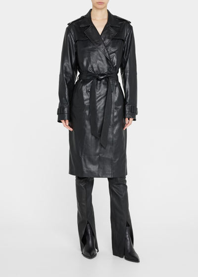 Sprwmn Leather Trench Coat In Black