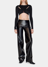 Shop Bevza Envelope Cut-out Long Sleeve Crop Top In Black