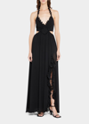 Loveshackfancy Talitha Open-back Ruffled Plissé-chiffon Maxi Dress In Black