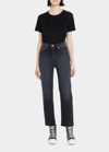 Re/done 80s High Rise Ankle Slim Straight Jeans In Washed Noir In Washed Noir
