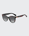 Kate Spade Daeshas Round Polarized Acetate Sunglasses, Black In Fp3 Leopard