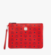 Mcm Wristlet Zip Pouch In Visetos Original In Candy Red