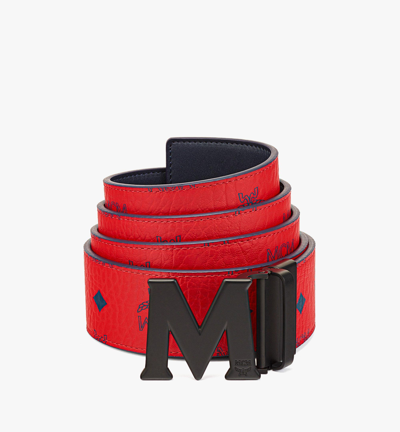 Mcm Claus M Reversible Belt 1.75" In Visetos In Candy Red/black