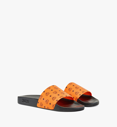 Mcm Women's Monogram Print Rubber Slides In Persimmon Orange