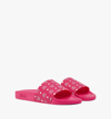 Mcm Monogram-print Flat Slides In Fuchsia Purple