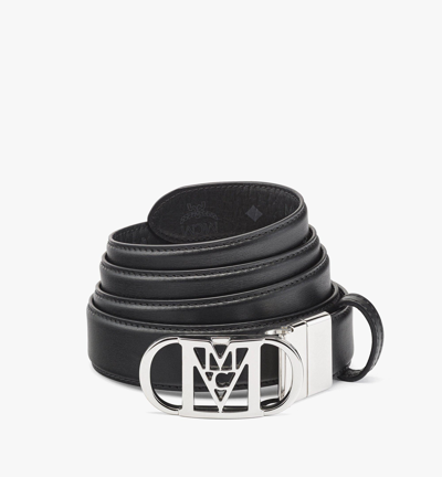 Mcm Mode Travia Reversible Belt 1" In Embossed Leather In Black