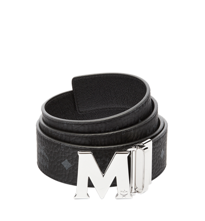 Mcm Claus Visetos-print Reversible Coated-canvas Belt In Black