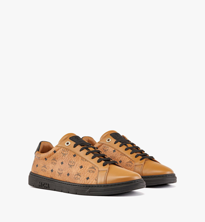 Mcm Men's Color Block Terrain Lo Sneakers In Visetos In Cognac/black