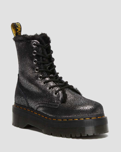 Dr. Martens' Jadon Faux Fur-lined Metallic Leather Platform Boots In Schwarz/metallic