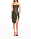 Susana Monaco Faux Leather Thin Strap Square Neck Dress In Black
