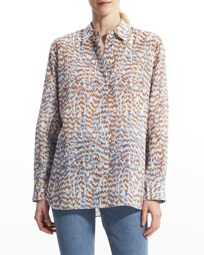 Theory Printed Menswear Button-front Shirt In Blue