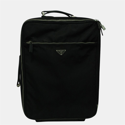 Pre-owned Prada Black Nylon Tessuto & Saffiano Rolling Suitcase