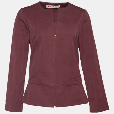 Pre-owned Marni Burgundy Cotton & Linen Peplum Jacket M