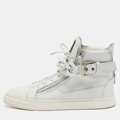 Pre-owned Giuseppe Zanotti White Leather Metal Chain High Top Sneakers Size 44