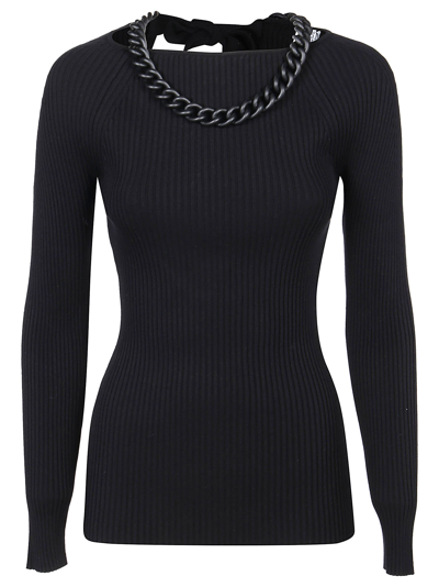 Giuseppe Di Morabito Viscosa Knitted Top With Chain Details In Nero