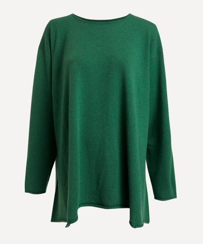 Eskandar A-line Cashmere Bateau-neck Sweater (long Length) In Emerald