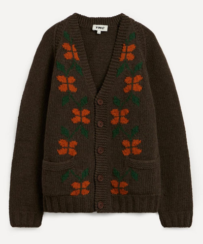 Ymc You Must Create Cottage Wool-blend Jacquard Cardigan In Brown