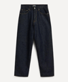 Auralee Wide Leg Denim Trousers With Contrast Stitching In Indigo