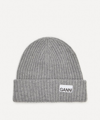 Ganni Melange Grey Logo Beanie In Mid Grey