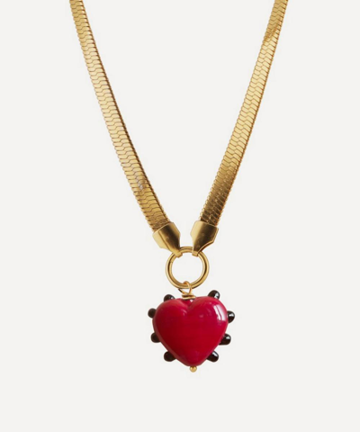 Sandralexandra 18ct Gold-plated Milagros Heart And Snake Chain Pendant Necklace In Red