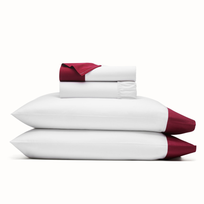 Boll & Branch Organic Signature Colorblock Sheet Set In White/cranberry - New Color