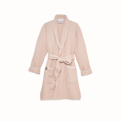 Boll & Branch Organic Women's Waffle Robe In Blush/white Waffle