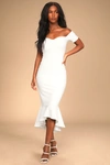 Shop Lulus How Much I Care Ivory Off-the-shoulder Midi Dress