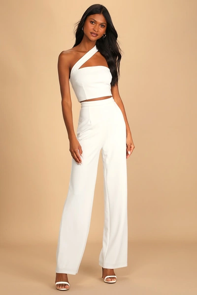 Lulus Flaunt It Like That White One-shoulder Two-piece Jumpsuit