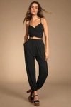 Lulus Doin' It Right Black Wrap Two-piece Jumpsuit In Black