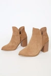 LULUS MARTELLA TAN SUEDE ANKLE BOOTIES