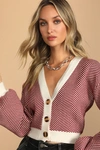 Lulus Here Comes A Holiday Red And White Striped Button-up Cardigan In Red And White