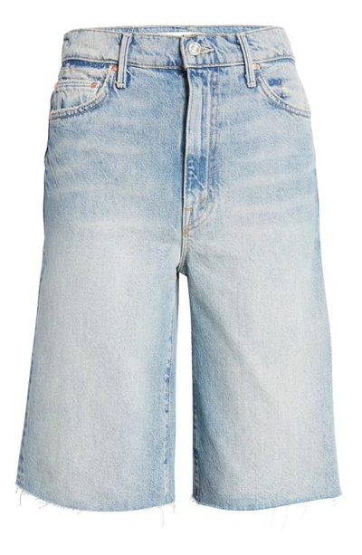 Mother The Undercover Frayed Knee Length Denim Shorts In Blue