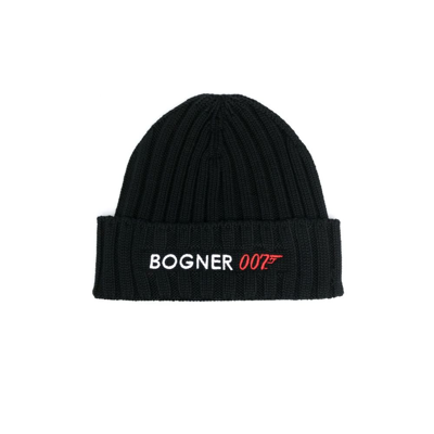 Bogner 007 Bosco Logo-embroidered Ribbed Virgin Wool-blend Beanie In Black