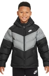 Nike Kids' Hooded Puffer Jacket In Black/light Smoke Grey/white