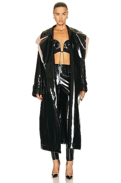 Alaïa Women's Hooded Latex Trench Coat In Black