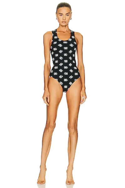 Dolce & Gabbana One-piece Swimsuit With All-over Dg Logo Print In Multicolor