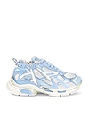 Balenciaga Runner Distressed Mesh And Rubber Sneakers In Eggshell & Light Blue