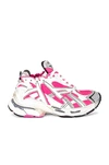 Balenciaga 'runner' Chunky Sole Mesh Low Top Sneakers In White  Fluo Pink  Grey  & Black