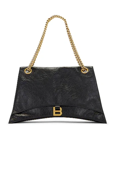 Balenciaga Crush Large Crinkled Leather Chain Shoulder Bag In Black