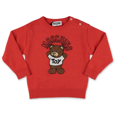 Moschino Teddy Bear Red Cotton And Wool  Jumper