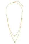 Sterling Forever 14k Yellow Gold Plated Bezel Cubic Zirconia Tag Layered Necklace In Gold
