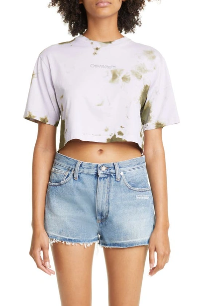 Off-white Embellished Bling Logo Tie Dye Crop T-shirt In Lilac