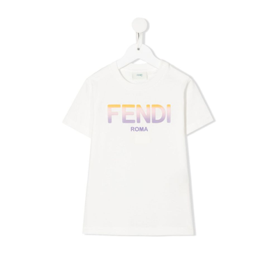 Fendi Kids' White Ombré Logo Print Cotton T-shirt