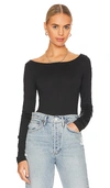 Agolde Ribbed Texture Long Sleeves Scoop Back Bodysuit In Black