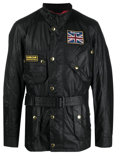 Barbour International Union Jack Wax Jacket In Black