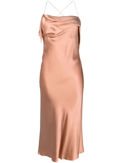 Michelle Mason Bias-cut Cowl Neck Midi Dress In Brown